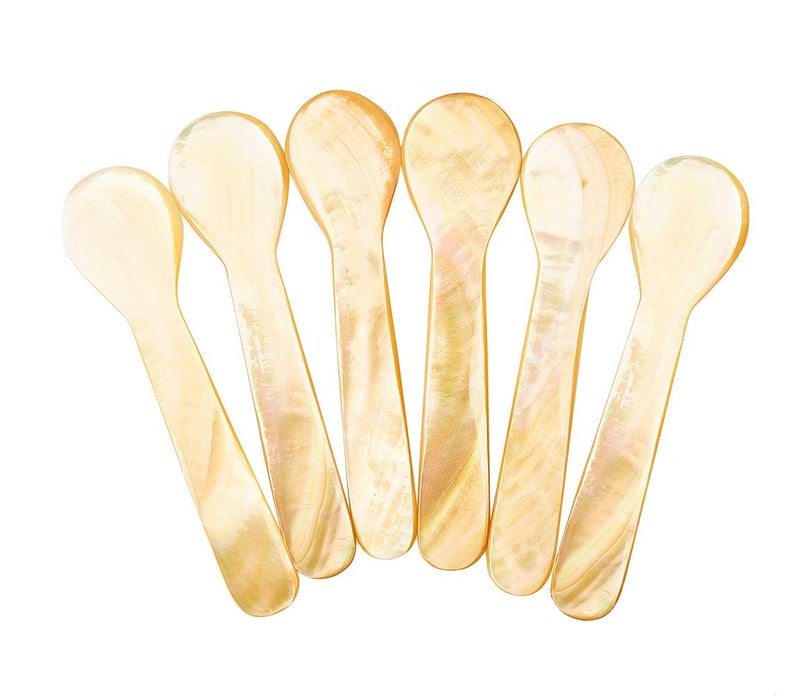DUEBEL Set of 6 Shining Mother of Pearl MOP 7.5x2cm Shell Spoons for Caviar, Egg Serving (Shining) - Image 2